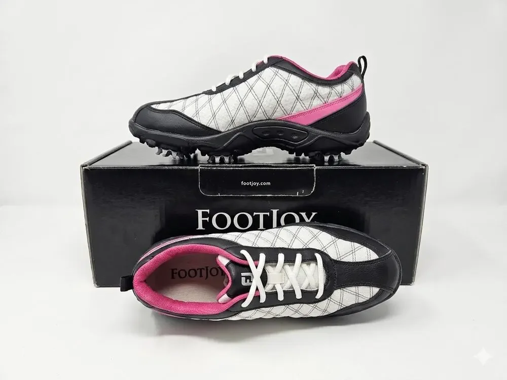 NEW Footjoy Junior 5 Golf Shoe Cleat Leather Black Pink White Sport Lace Up